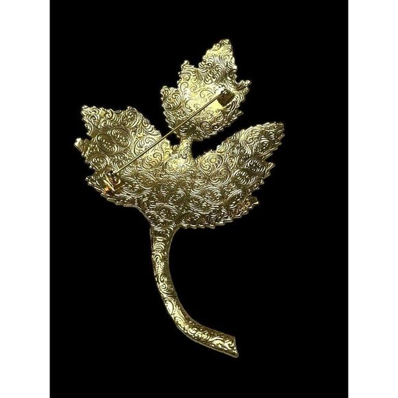 Vintage Large Etched Maple Leaf Brooch Textured Gold Tone Pin Statement Piece - Picture 5 of 5
